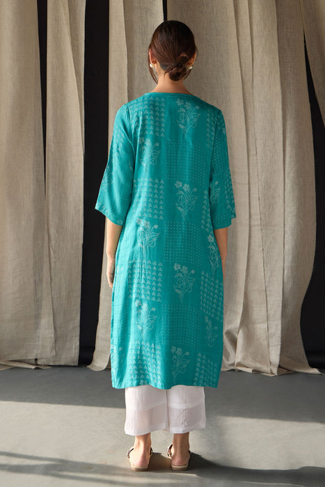 Blue Ecovero Jacquard Kurta