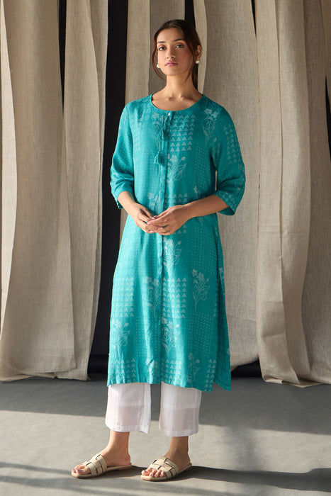 Blue Ecovero Jacquard Kurta