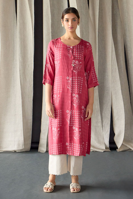 Cherry Red Ecovero Jacquard Kurta