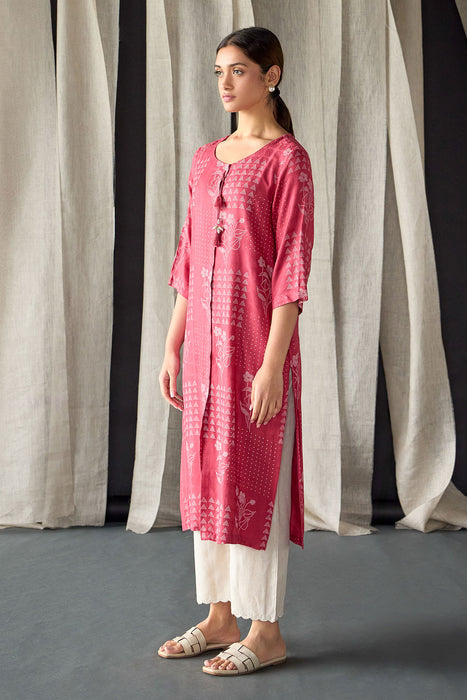 Cherry Red Ecovero Jacquard Kurta