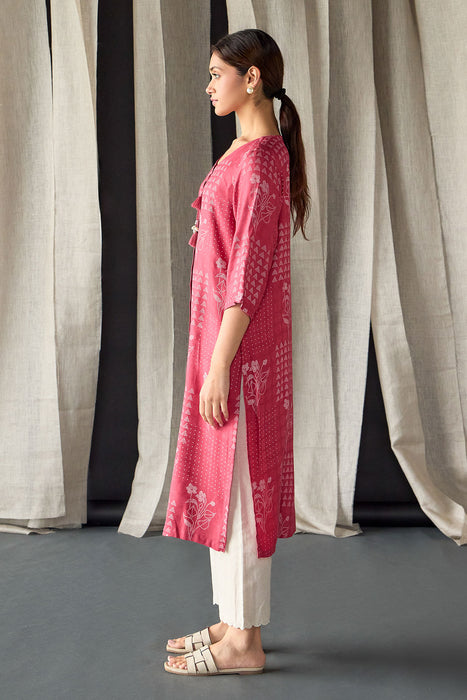 Cherry Red Ecovero Jacquard Kurta