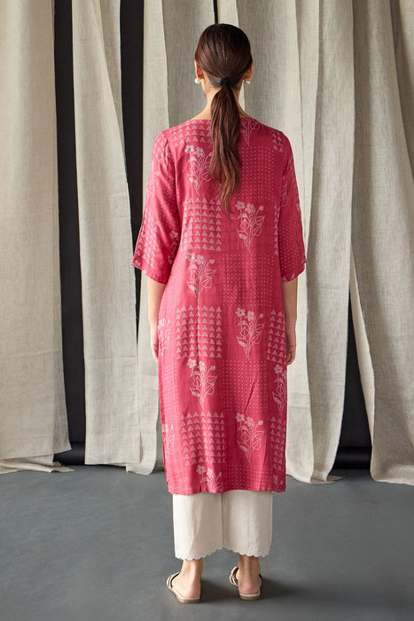 Cherry Red Ecovero Jacquard Kurta