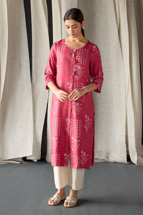Cherry Red Ecovero Jacquard Kurta