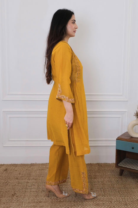 Mustard Chanderi Kurta Set