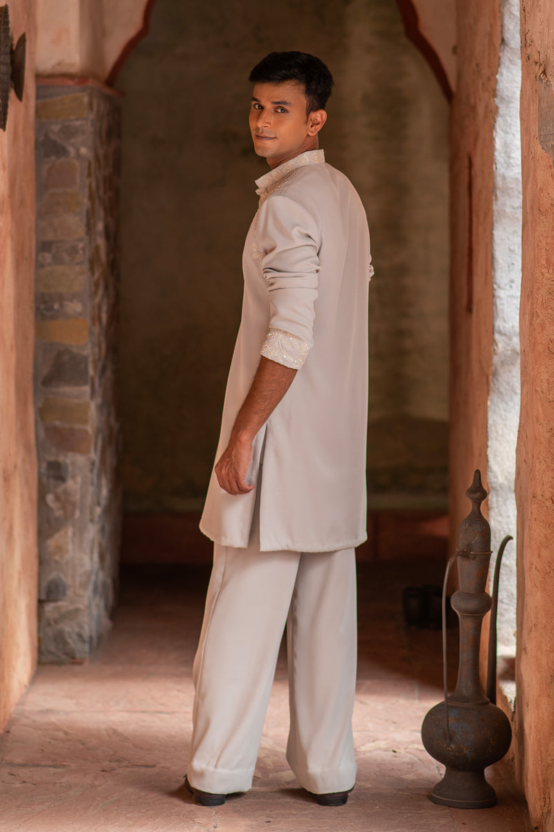 HAND EMBROIDERED TWILL CREPE KURTA PANT SET