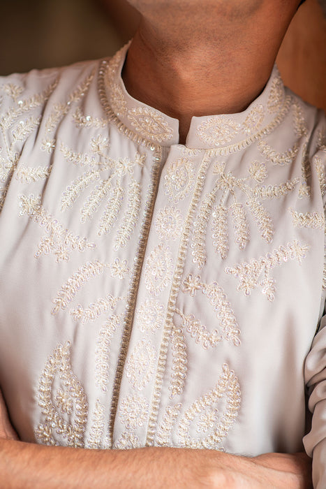 HAND EMBROIDERED TWILL CREPE KURTA PANT SET