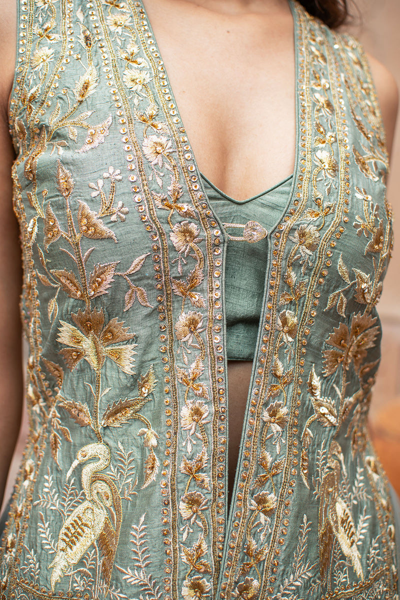 EMBROIDERED JACKET TULLE LEHENGA SET