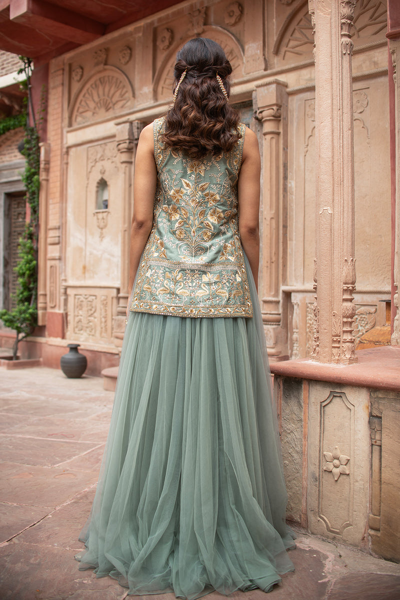 EMBROIDERED JACKET TULLE LEHENGA SET