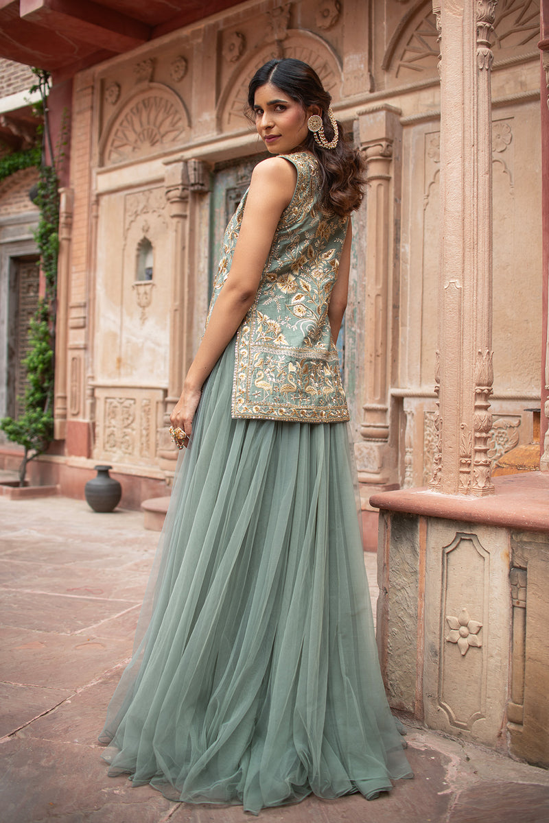 EMBROIDERED JACKET TULLE LEHENGA SET