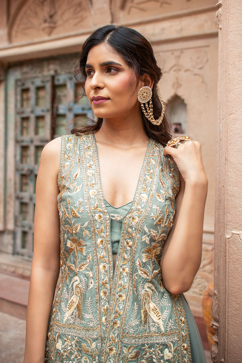EMBROIDERED JACKET TULLE LEHENGA SET