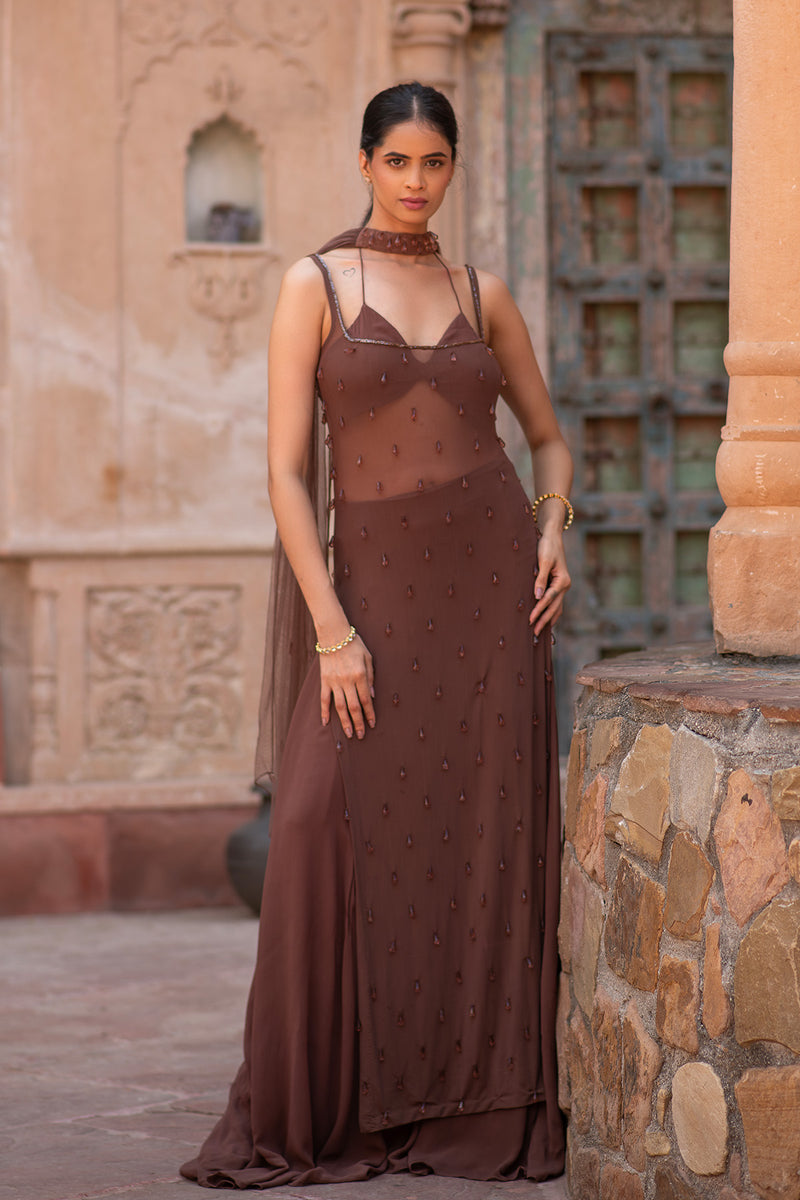 SHEER SHARARA SET WITH HANGING BEADS