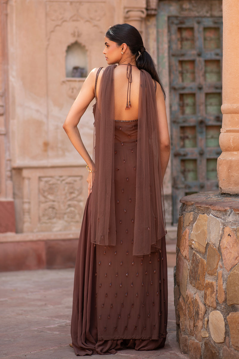 SHEER SHARARA SET WITH HANGING BEADS