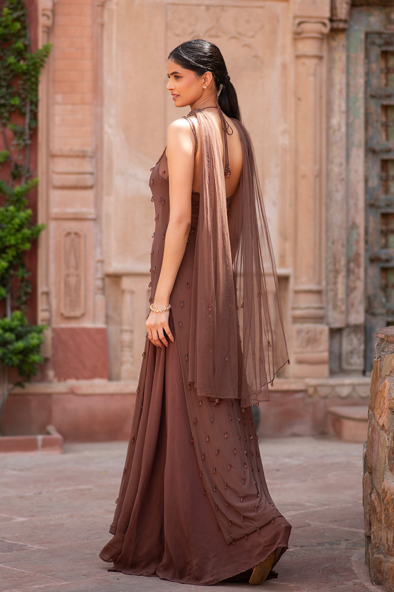SHEER SHARARA SET WITH HANGING BEADS