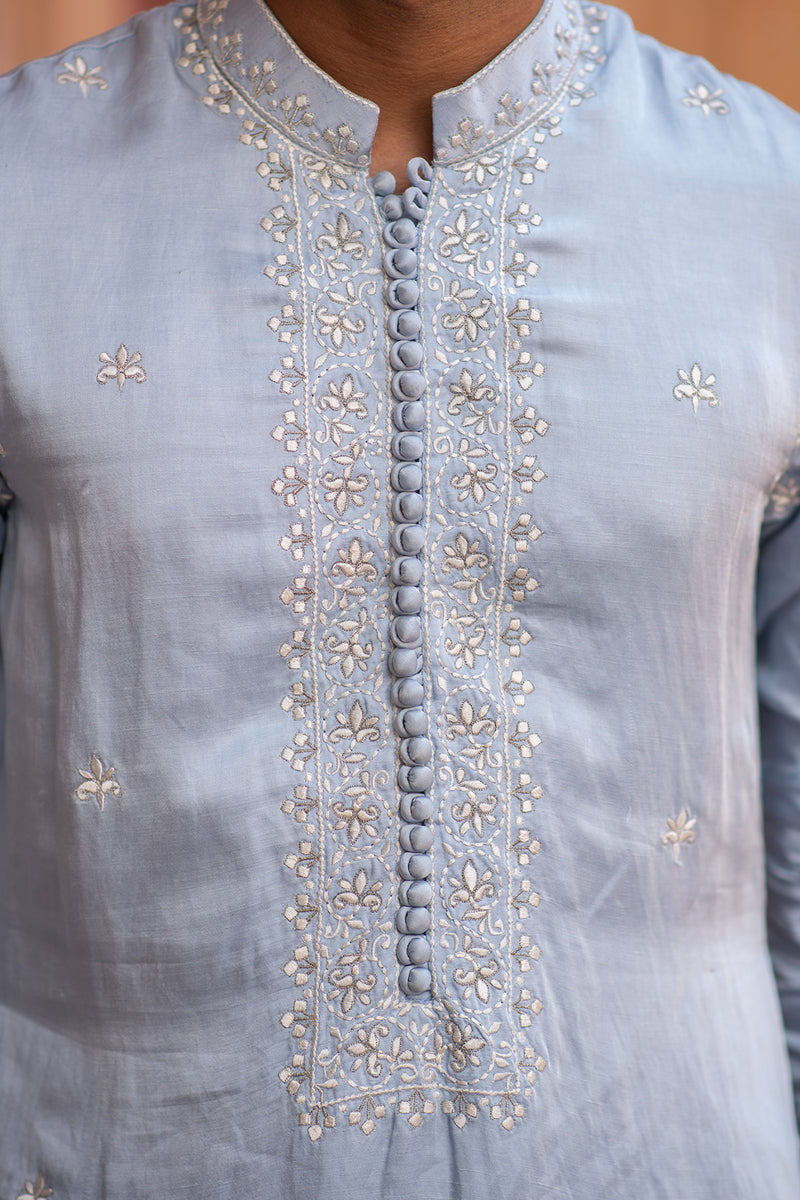 POWDER BLOUSE SATIN LINEN KURTA PANTS SET
