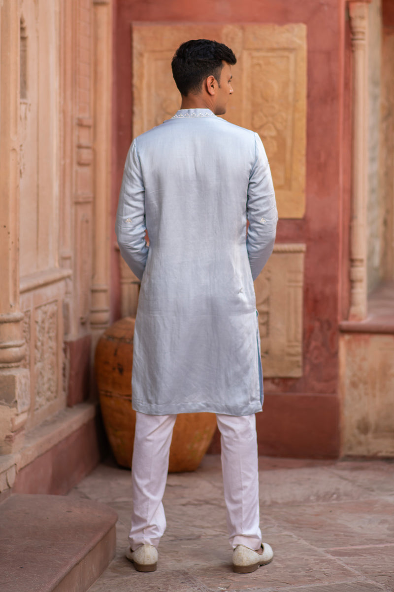 POWDER BLOUSE SATIN LINEN KURTA PANTS SET