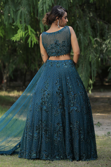 Peacock Green Embellished Lehenga Set