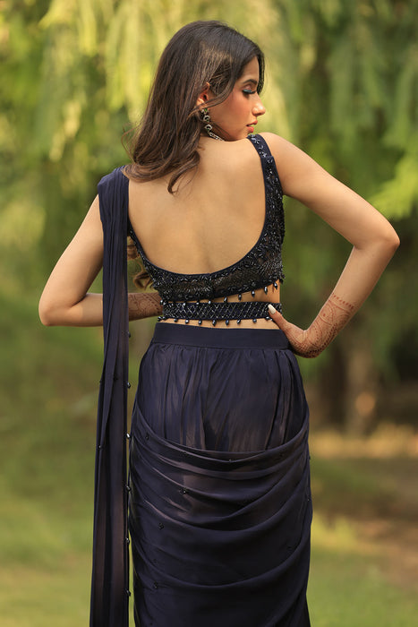 Midnight Blue Layered Saree Set