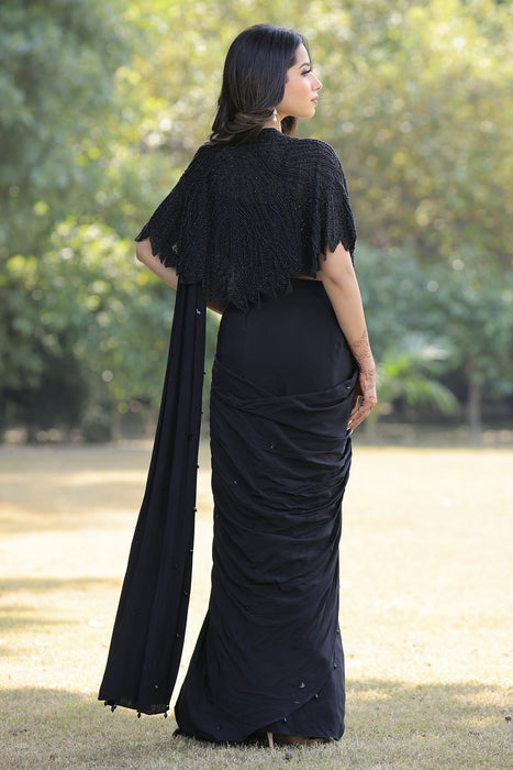 Black Poncho Cape Set