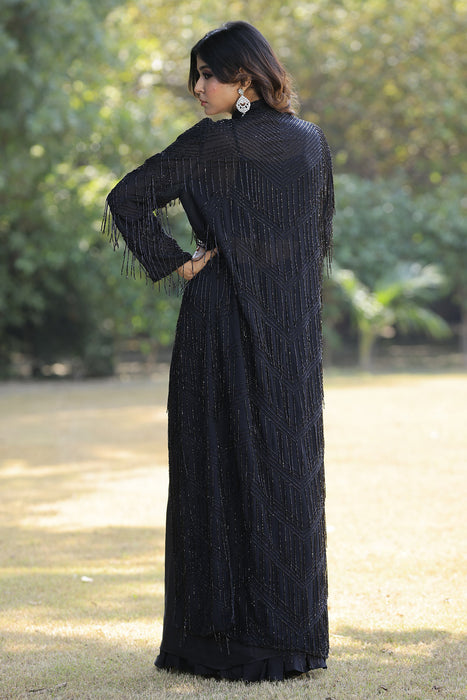 Black Jhallar Jacket Cape Set