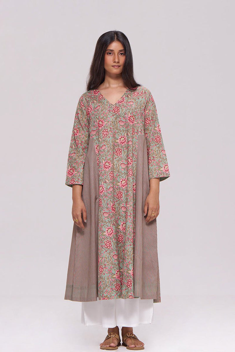 Basil Green and Pink Cotton Kurta