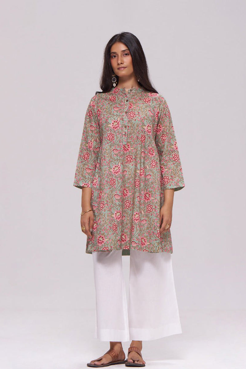 Basil Green and Pink Cotton Top