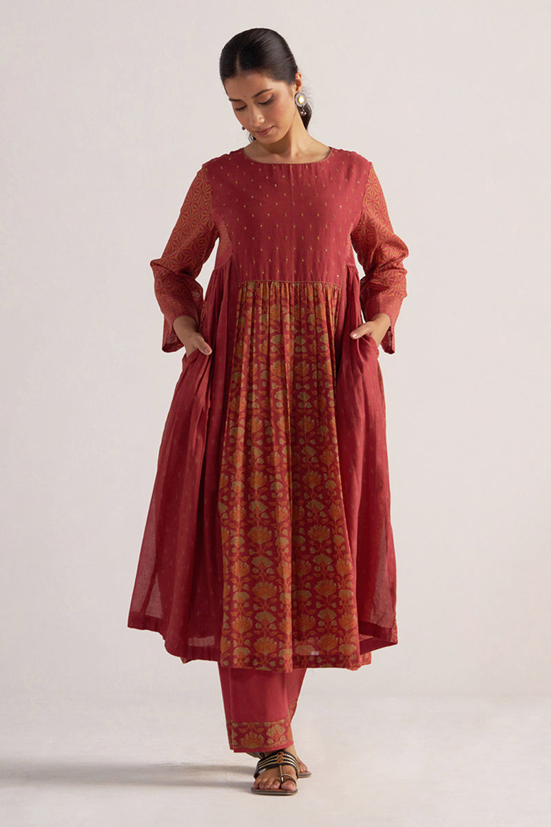 Brick Red Mul Cotton Co-ord Set
