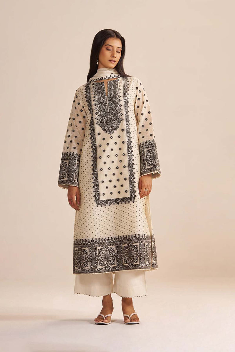 Butter Creame Woven Kurta Set