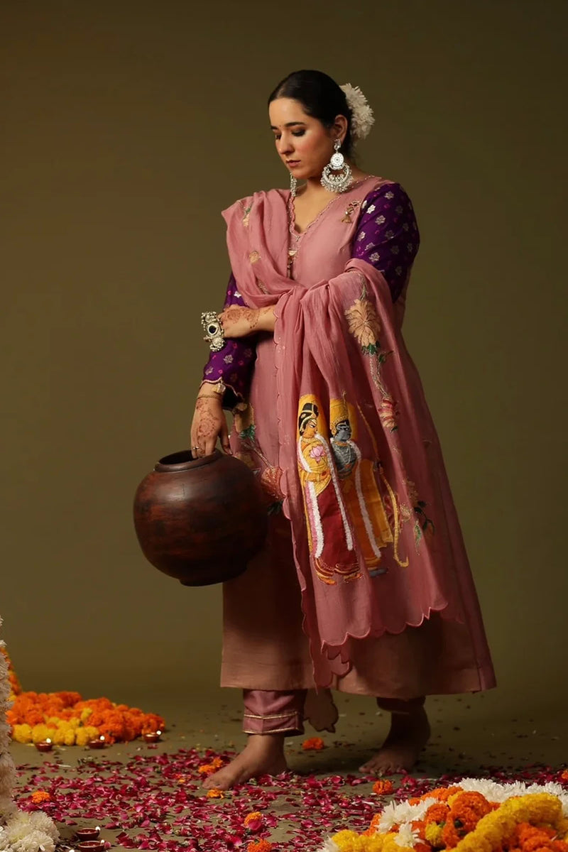 Ram-Janki Dusty Pink Chanderi Suit Set