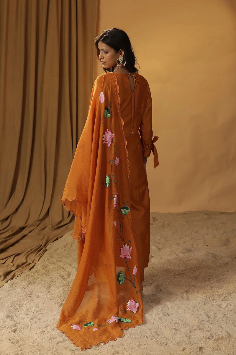 Brunt Orange Bird Embroidered Suit Set