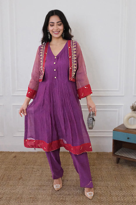 Purple Chanderi Kurta Set