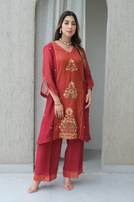 Maroon Chanderi Kurta Set