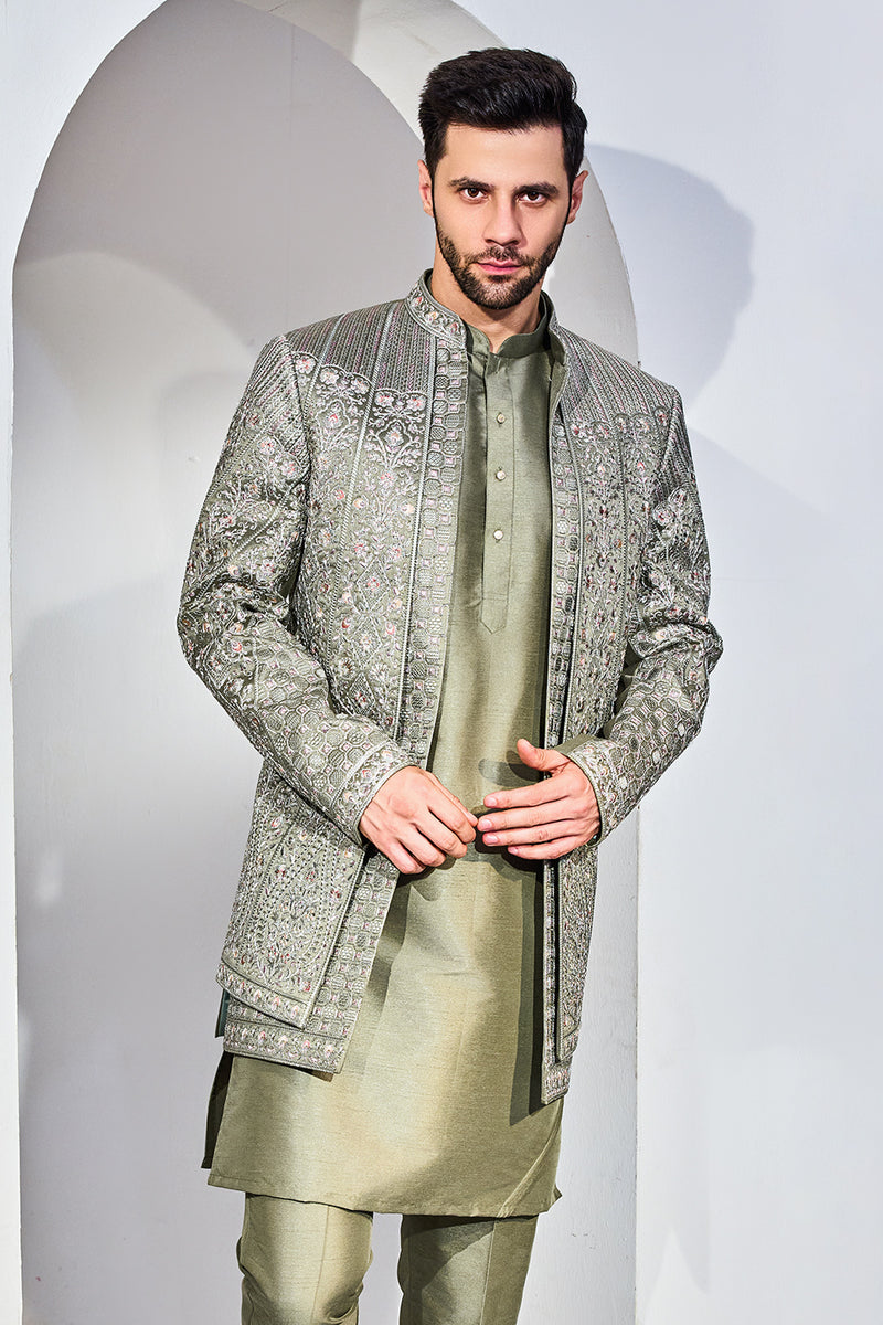 Green Indo With Kurta And Pant