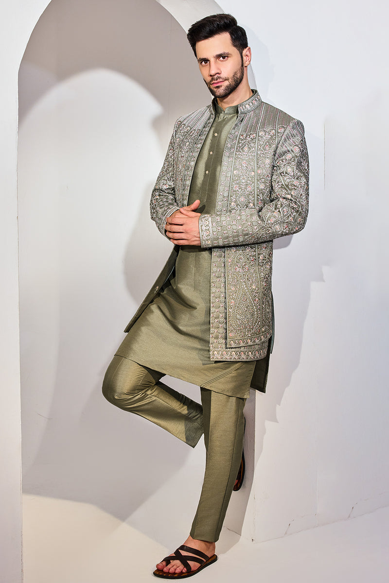 Green Indo With Kurta And Pant