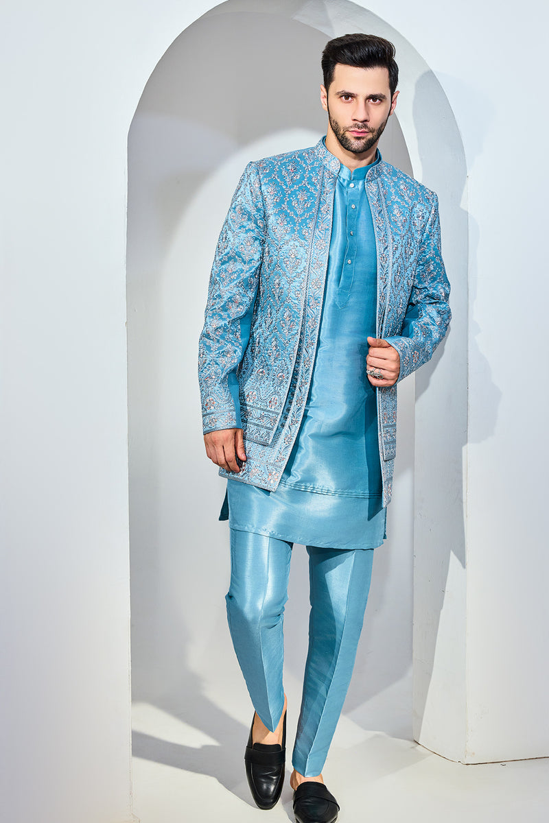 Light Blue Indo With Kurta And Pant