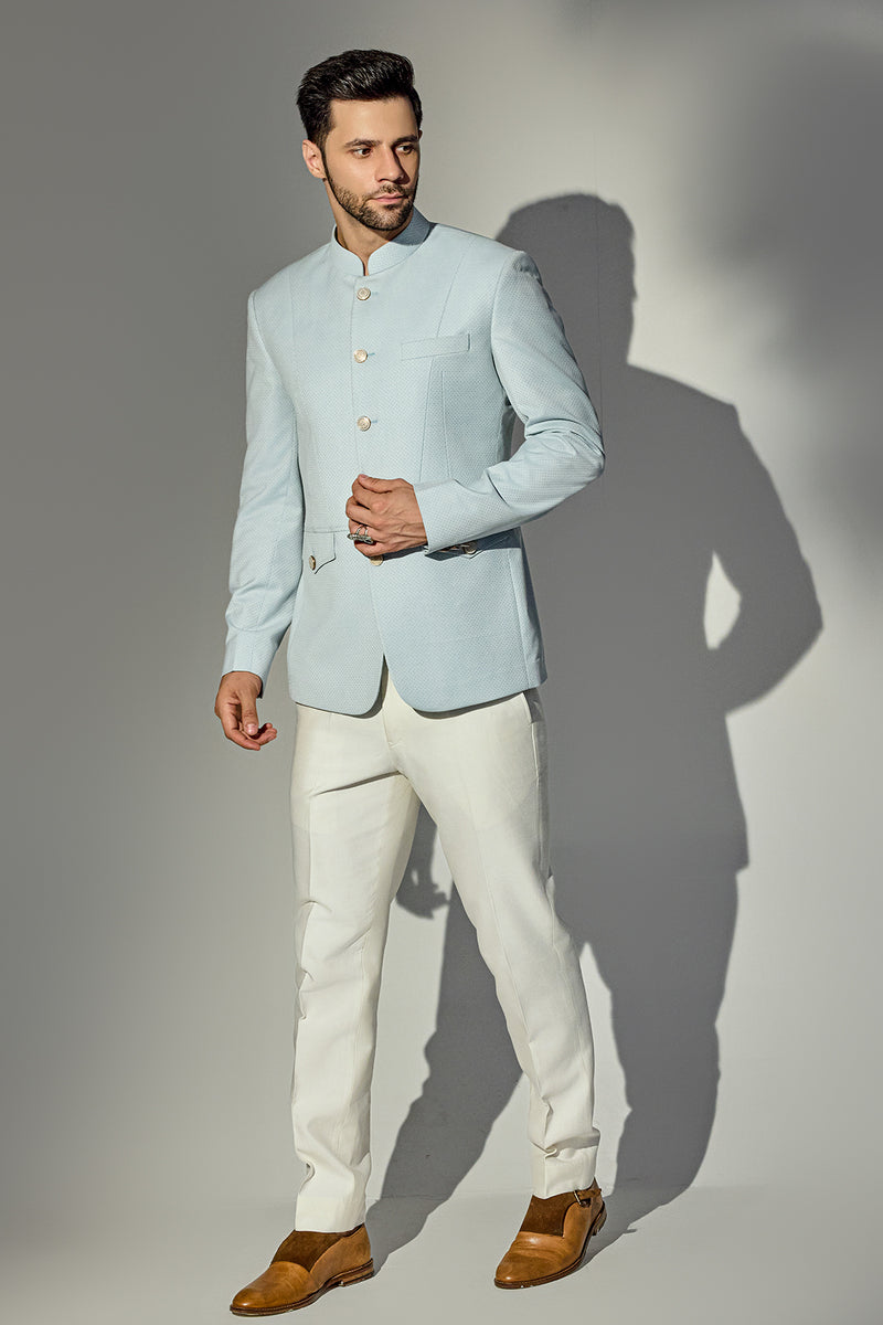 Light Blue Texture Bandhgala