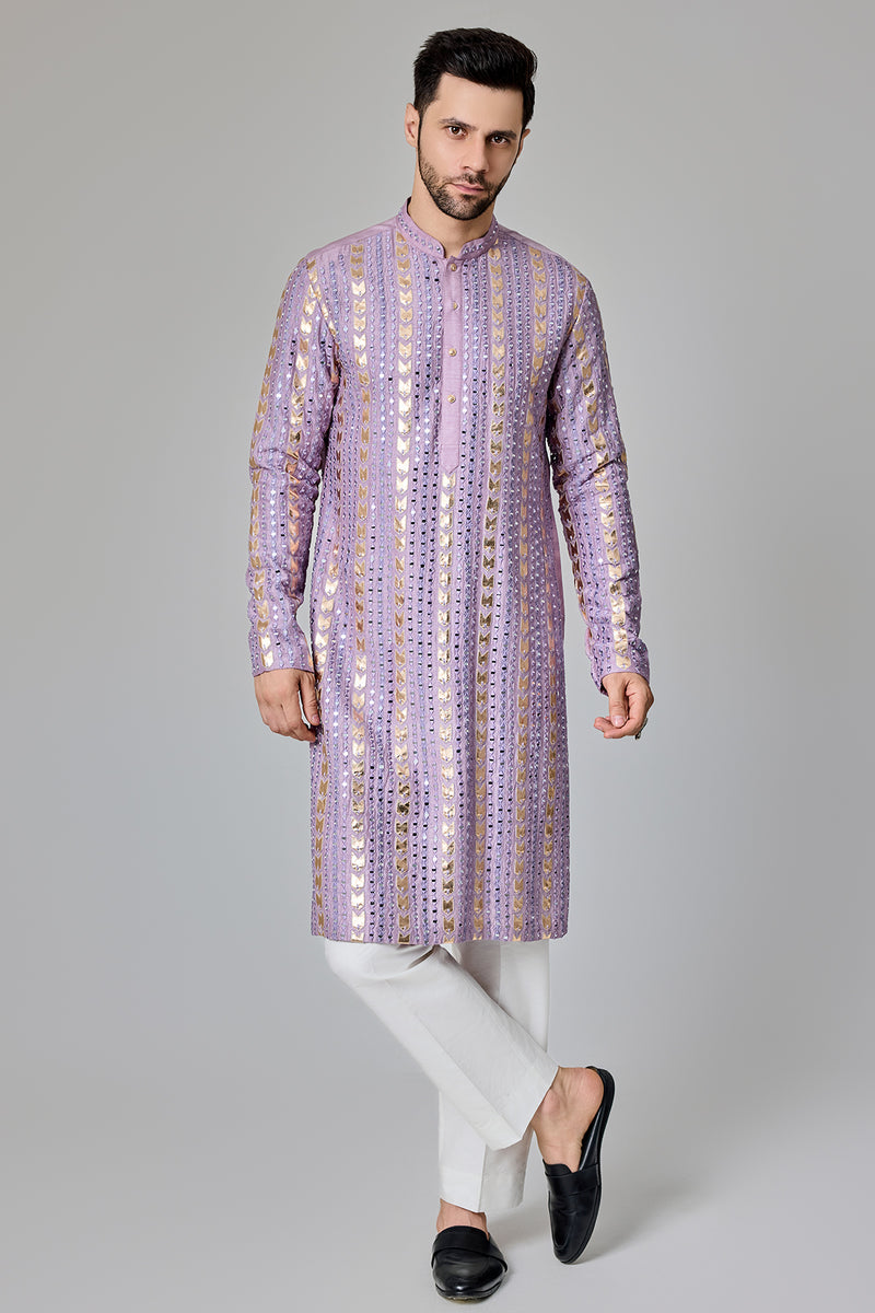 Lilac Leather Patch Mirror Kurta