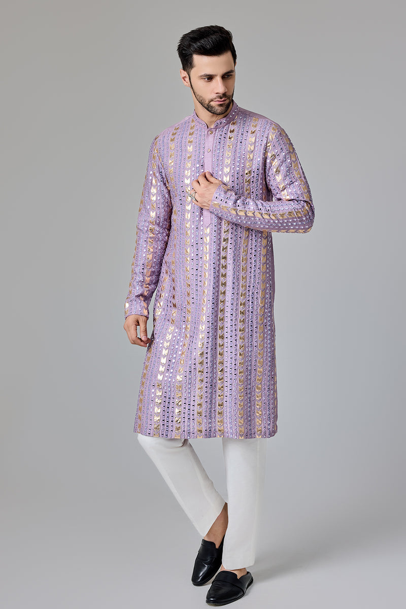 Lilac Leather Patch Mirror Kurta