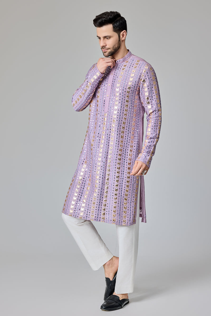 Lilac Leather Patch Mirror Kurta