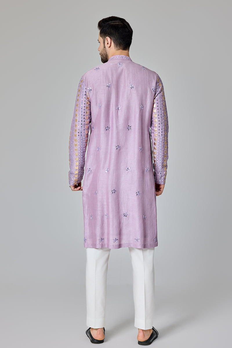 Lilac Leather Patch Mirror Kurta