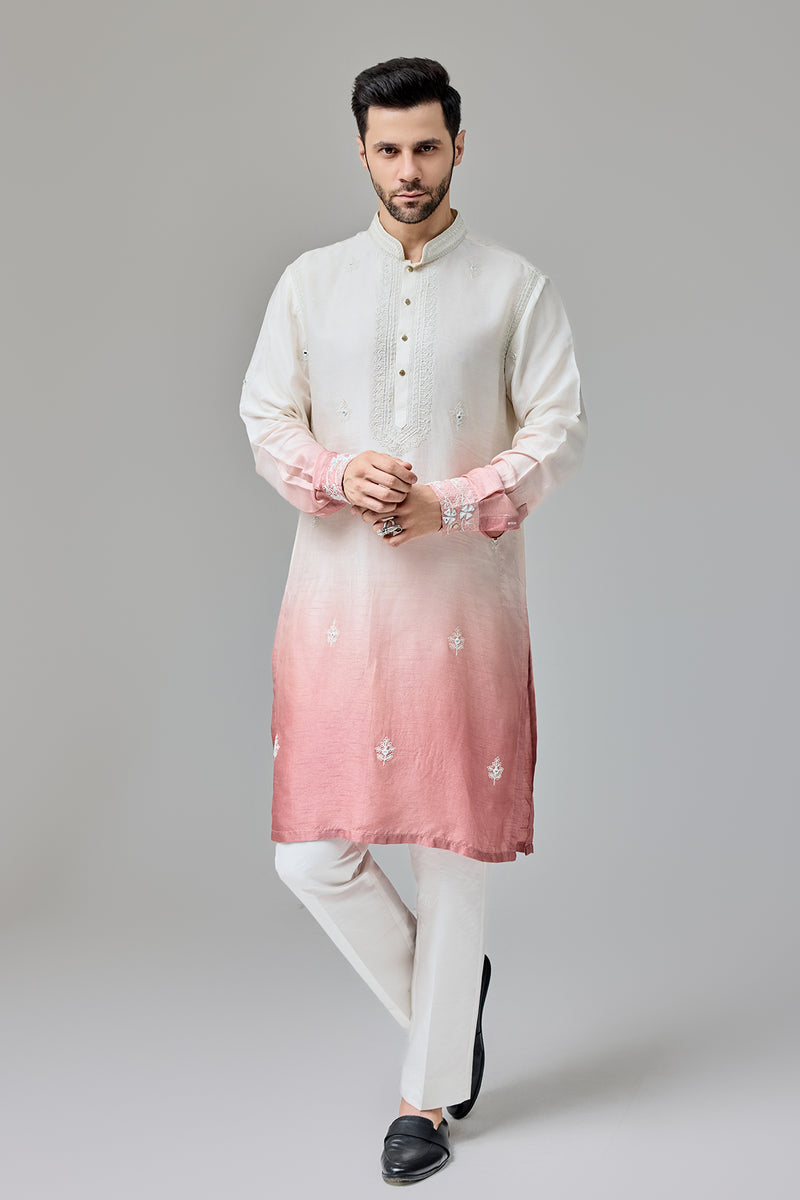 Rust White Ombre Kurta With Dori And Miroor Work