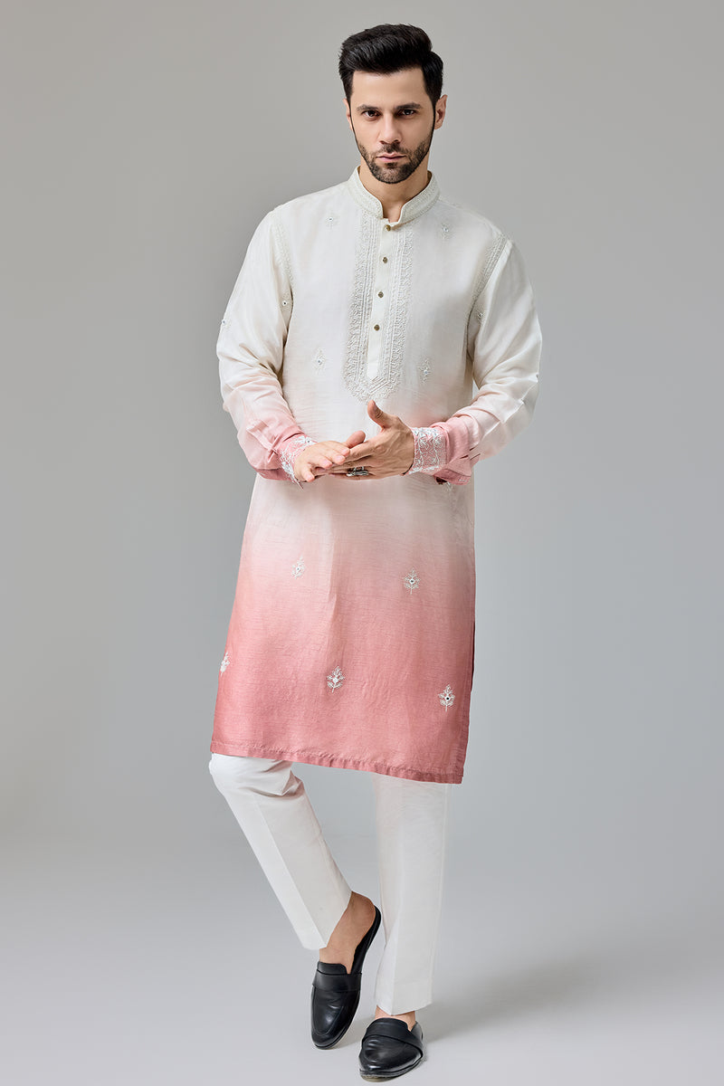 Rust White Ombre Kurta With Dori And Miroor Work