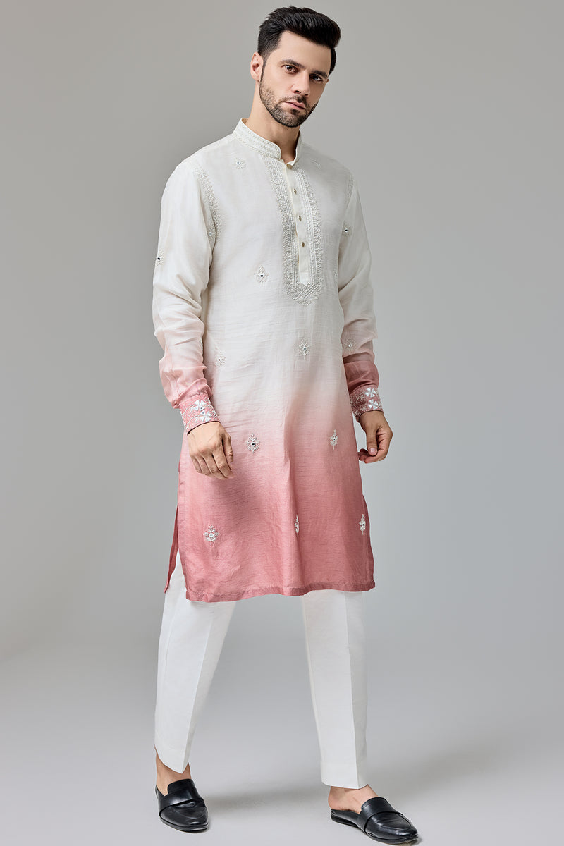 Rust White Ombre Kurta With Dori And Miroor Work