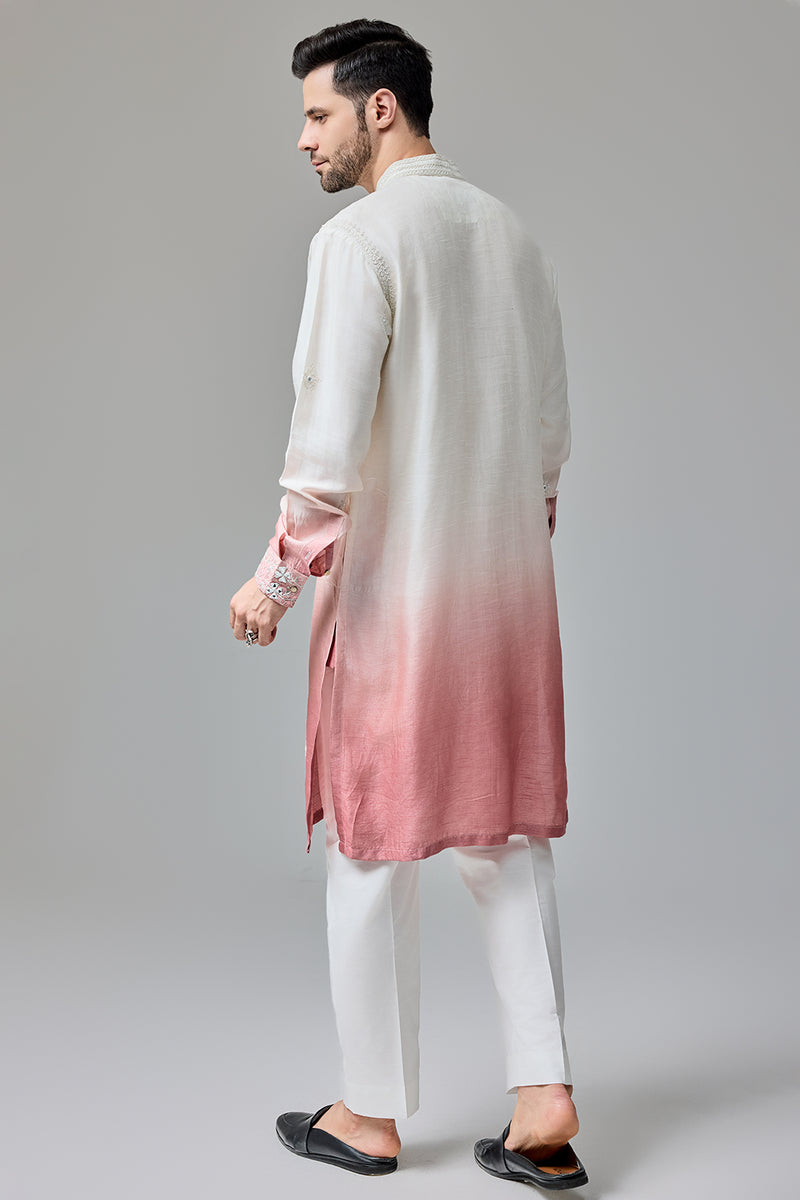 Rust White Ombre Kurta With Dori And Miroor Work