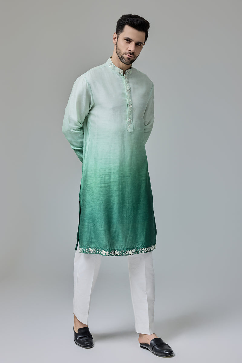 Green White Ombre Kurta With Mirror Work