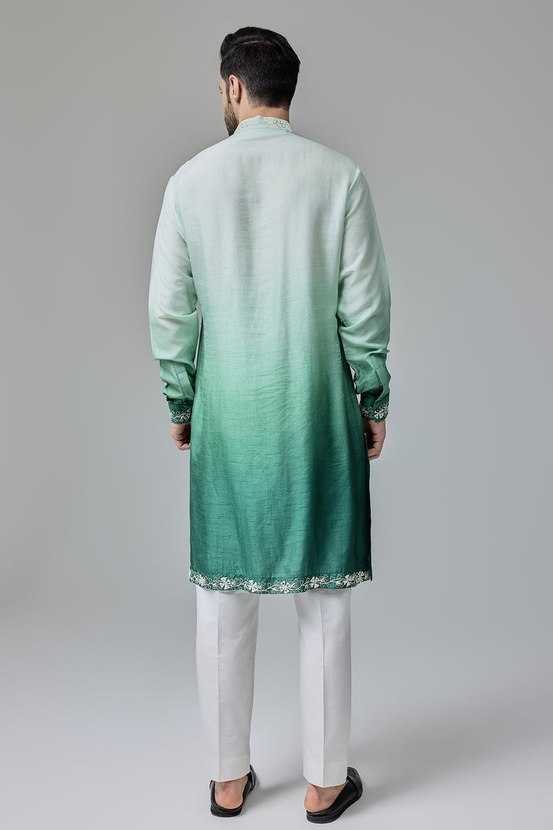 Green White Ombre Kurta With Mirror Work