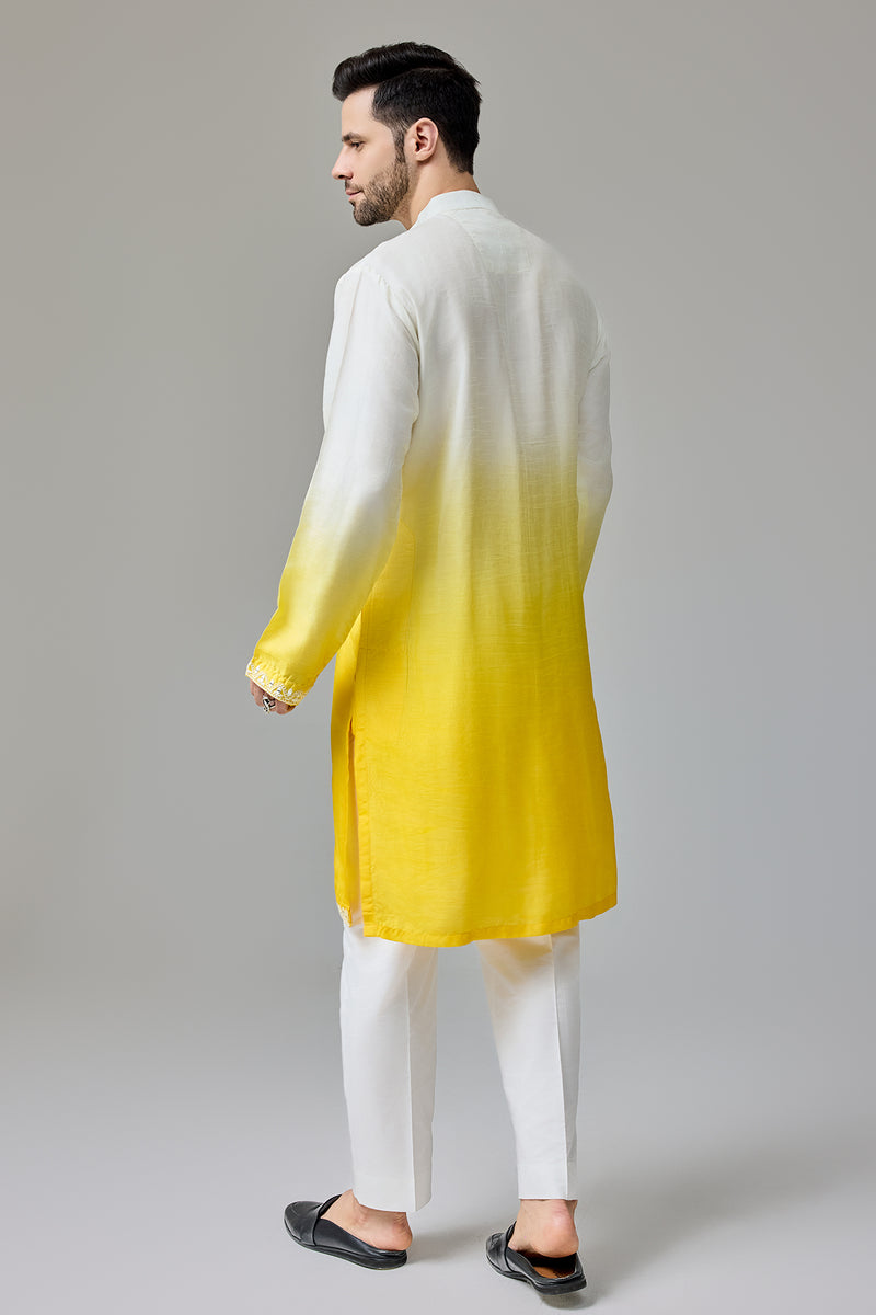 Yellow White Ombre Kurta With Dori And Mirror Work