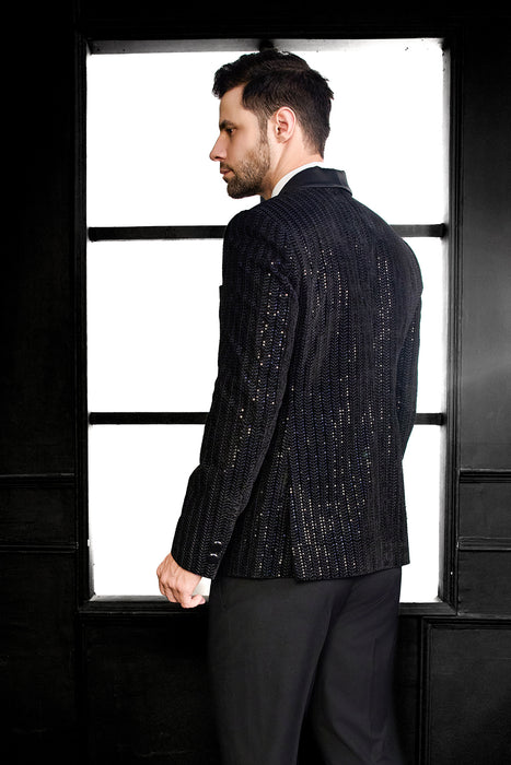 Thread Embriodry With Sequins Herringbone Design Tuxedo