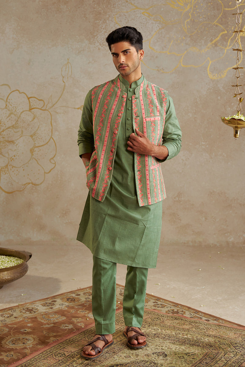 Jade Kurta Set with Printed Jacket