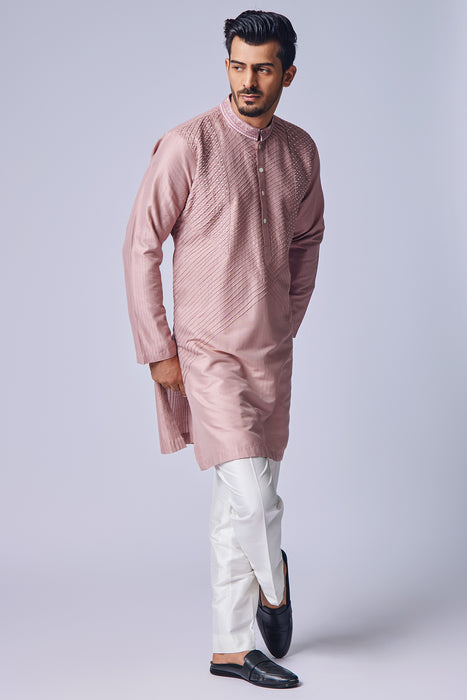 Peach Pink Kurta With Pearl Work