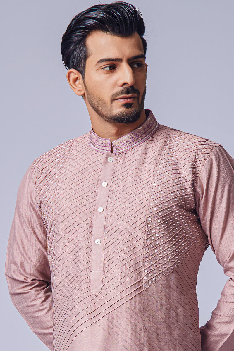 Peach Pink Kurta With Pearl Work